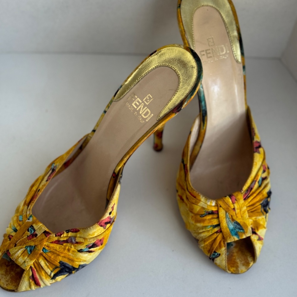 Fendi Yellow Cloth Heels